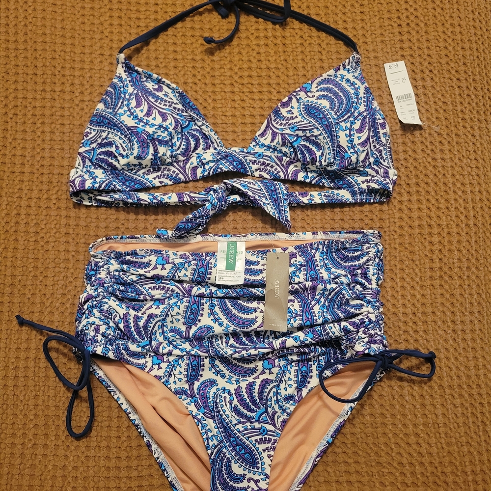 J. Crew Blue and Purple Paisley Bikini